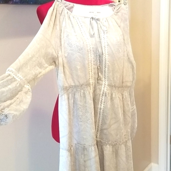 ELLA MOSS Cottagecore Cream Natural Gown Rayon Revolve Chic Hippie Peasant Dress - Picture 5 of 12